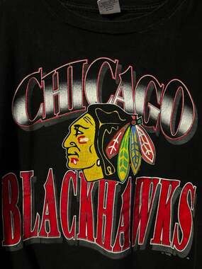 Vintage Chicago Blackhawks True Fan Sportswear Black Graphic T-Shirt